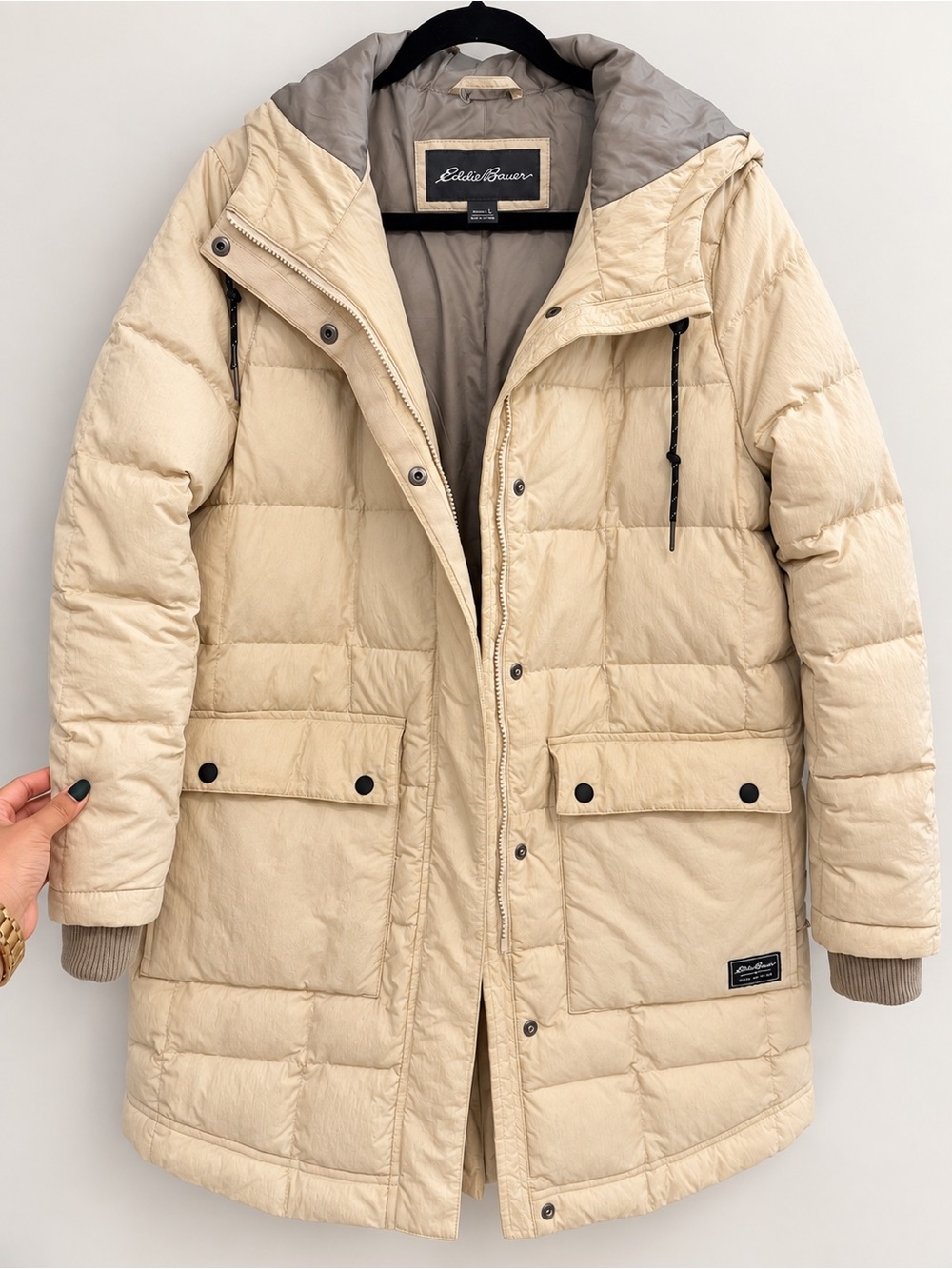 Eddie Bauer Quilted Down Hooded Parka Jacket Cream L